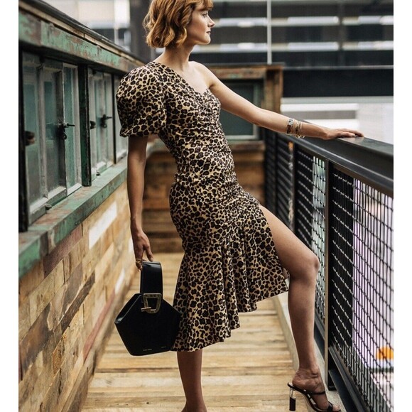 Jonathan Simkhai One Shoulder Leopard Print Dress Size 10 - Picture 3 of 16